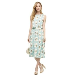 Anthropologie Mirror Image Dress Pankaj & Nidhi Aqua Blue Print Sleeveless